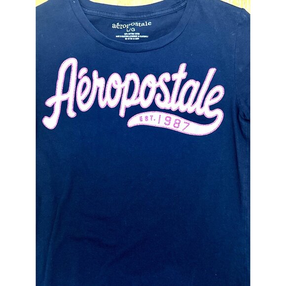 Aeropostale Black Pink Est 1987 Graphic Tee Large White Logo All Cotton - Picture 6 of 8